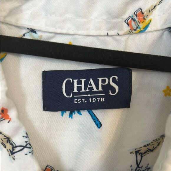 CHAPS Size Medium White Blue Casual Button Down Shirt Tropical Cotton Modal - Picture 5 of 9